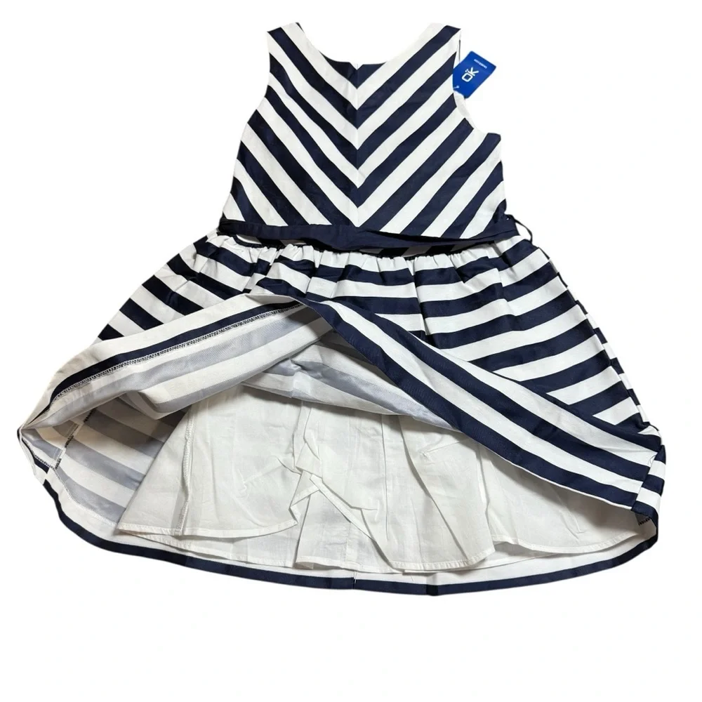 NWT Okaidi Girls Navy White Striped Fit & Flare Sleeveless Dress Size 8Y